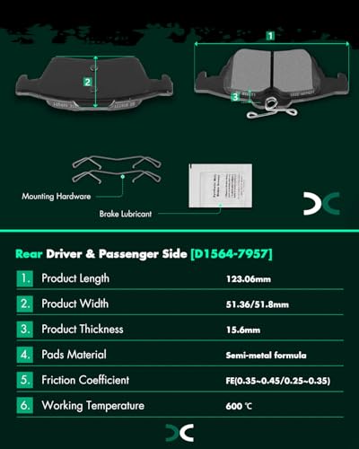 Image of SCITOO D1564-7957 Disc Brake Pads Set Rear Semi-Metal Brake Pads w /Hardware