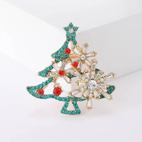 Image of Christmas Brooch Pins Crystal Christmas Tree Snowflake Jingle Bell Reindeer Enamel Brooches Holiday Party Gift for Women