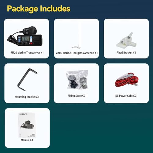 Image of Retevis RM20 Fixed Mount Marine Radio with Built-in GPS DSC, Antenna Kit | Sailing Club & School, 110dB Speaker, NOAA Weather Alert, US /Canada /International Channels, Fiberglass Antenna, 7 Meter Cable