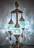 DEMMEX 2019 Stunning 3 Globe Turkish Moroccan Bohemian Table Desk Bedside Night Lamp Light Lampshade with North American Plug & Socket, 19 Inches (Aqua)