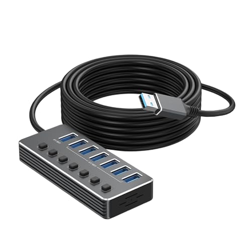 Hub USB 5 Gbps à 7 ports en aluminium avec commutateurs et LED pour ordinateur de bureau