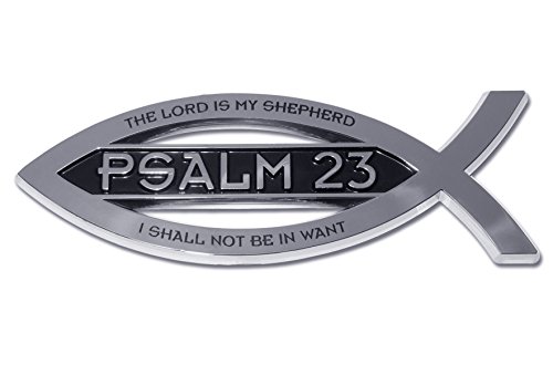 Image of Elektroplate Christian Fish Psalm 23 with Verse OEM Chrome Emblem for Cars, Trucks, and All Auto | Universal Fit at 4 inch x 1.4 inch | Weatherproof