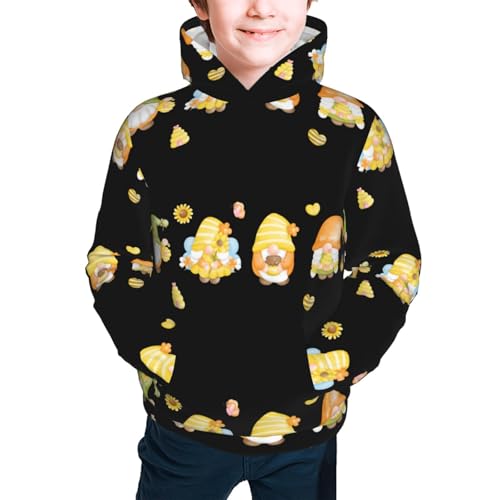 Bee Happy Sunflower Gnomes Kids Pullover Hoodies Boys Sweatshirts Girls Athletic Clothes with Pocket2