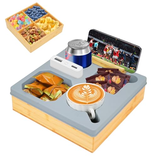 MAIJIAJU 1 PCS Bamboo Couch Cup Tray Removable Divider Snack Storage Caddy
