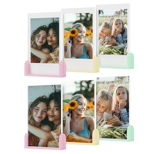 Janaden Instax Mini Polaroidフレーム、2x3 富士フイルムチェキ用小型写真フレーム、かわいいアクリル財布サイズの写真フレーム、カラフルなポラロイドリトルフォトディスプレイホルダー、6パック（Amazon）