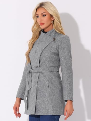 Image of Allegra K Women's Winter Elegant Stand Collar Overcoat Long Belted Pea Coat