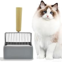 Metal Cat Litter Scooper with Holder,Stainless Steel Litter Scooper with Holder Heavy-Duty Cat Scoop Non-Stick Kitten Poop Deep Shovel for Kitty Box Grey