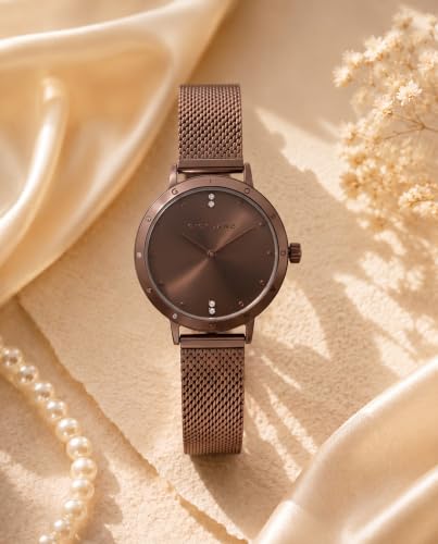 Image of Giordano Analog Quartz Watch for Women with Round Dial, Two-Hand Display, Crystal-Studded Hour Markers and Bezel and Stainless Steel Mesh Strap - A2085