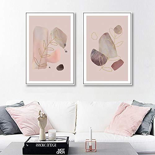 Affiche nordique rose et or pour sublimer le mur de votre salon contemporain 50x70cm x2