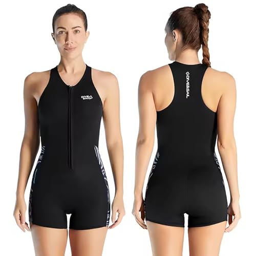 WYYHAA 2MM Neoprene Wetsuits for Women, One Piece Shorty Sleeveless Diving Suit with Front Zipper for Swimming Diving Snorkeling Water Sport,Black,M