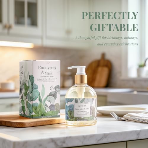 Image of ROMIIE ZOI Liquid Hand Soap, Eucalyptus & Mint, 260ml /8.7 fl.oz | With Gift Box, Gentle cleansing, nourishes skin without drying