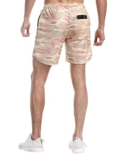 Everworth Men's 2-In-1 Bodybuilding Workout Shorts Lightweight Gym Training Short Running Athletic Jogger With Zipper Pockets (Beige Camo, Us M : [Waist 31"-33"]) #TOP2