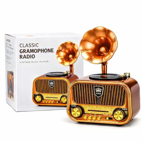 Image of FM Radio with Bluetooth Speaker with Powerful Sound | Vintage Style | Music Player | USB Charging | AUX, SD Card, USB Input | New-Vintage