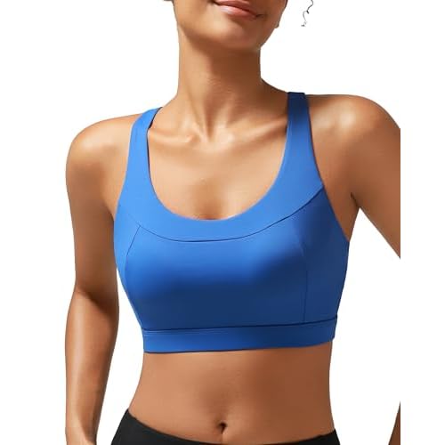 RUNNING GIRL Sports Bras for Women High Support,Racerback Molded Cup Sports Bra with Sewn in Pads A-blue Small