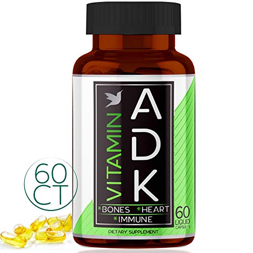 ADK Vitamin Supplement - A D3 K2 in MCT Oil from Coconut, Easy Calcium Absorption Capsules, Vegetarian Liquid Pills, Premium Quality for Bone, Heart & Immune Health, Made in The USA!