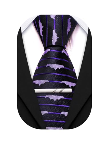 Barry.Wang Purple Ties for Men Fun Necktie and Tie Clip Set for Wedding Party Business Formal Extra Long