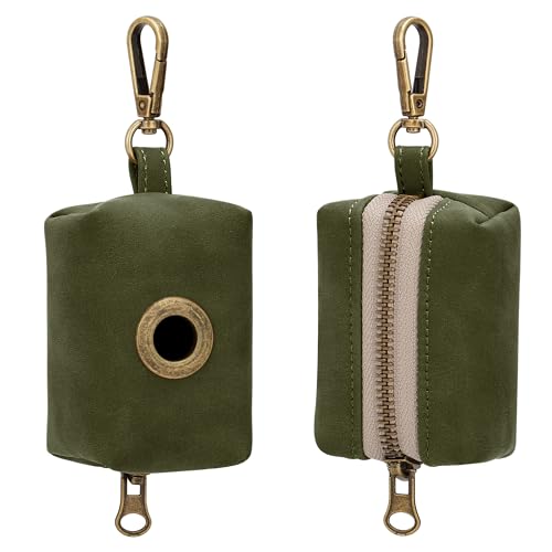Image of Didog Dog Poop Bag Holder for Leash, Stylish PU Leather, Dark Green