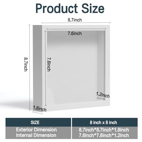 8x8 Shadow Box Frame Display Case, 3D Picture Frame, Display Case Box for Memorabilia, Baby Items, Wedding Memories, Crafts, Tickets and Photos (White) - Thumbnail 3
