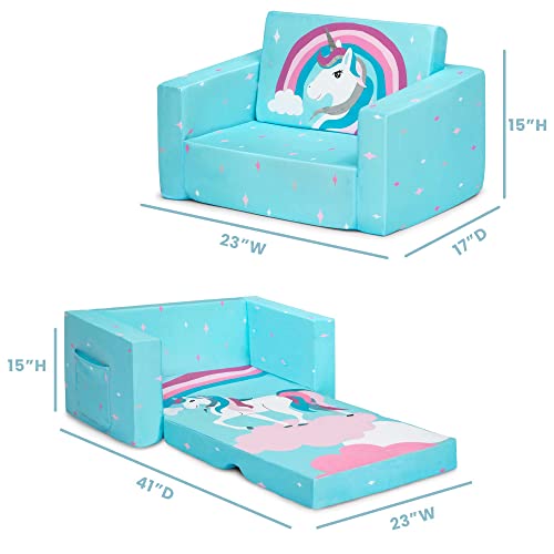 Delta Children Cozee 2-In-1 Convertible Sofa To Lounger - Comfy Flip Open Couch/Sleeper For Kids, Blue Unicorn #TOP2