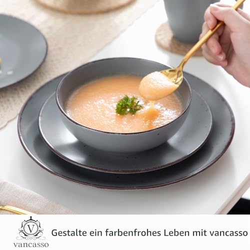 Tafelservice Steingut, vancasso MODA Geschirrset, Vintage Aussehen, 32-teiliges Kombiservice mit je 8 Speisetellern, Kuchentellern… – Ansicht 3