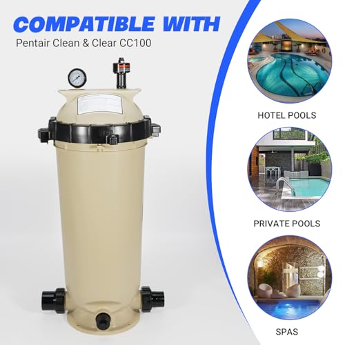 loosoo Single Cartridge Pool Filter Pump Assembly 160316 100 Square Feet 100 GPM Fit for Pentair Clean & Clear CC100 Pool Spa, Chemical Resistant Thermoplastic Tank High-Flow 100sq ft., Almond by loosoo - Image 5
