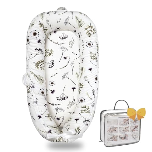 Image of Baby Lounger-Breathable and Soft Organic 100% Cotton, Portable Infant Lounger with Removable Lounger Cover, Floor Lounger for Newborn - Mami Forest