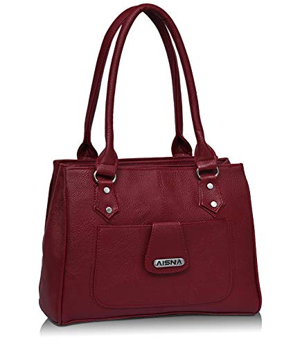 Aisna Women's Large Capacity 3 Partition Shoulder Bags (Maroon)