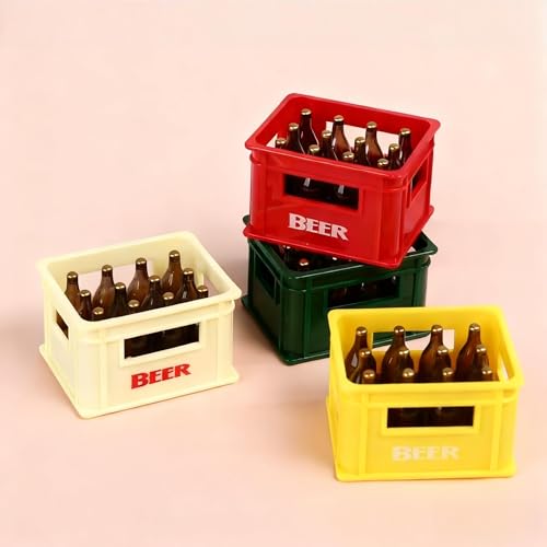 4個ミニチュアビール瓶入り飲料ケース ドールハウス用家具アクセサリー 【ビール栓抜き 冷蔵庫ステッカー対応 小さな家の装飾】 プレイハウス 模型 飾り付け ミニチュア コレクション リアルな細部 ディオラマ ミニチュア雑貨
