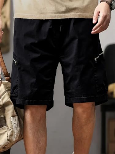 Image of Leriya Fashion Men's Cotton Cargo Shorts with Elastic Drawstring Waist | Multiple Utility Pockets & Zipper Side Pocket | Summer Shorts for Daily Outfits, Hiking, Trekking & Street Style