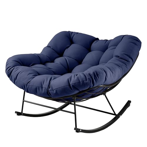 Image of JEAREY Papasan Rocking Chair, Outdoor Oversized Egg Chair, Dark Khaki