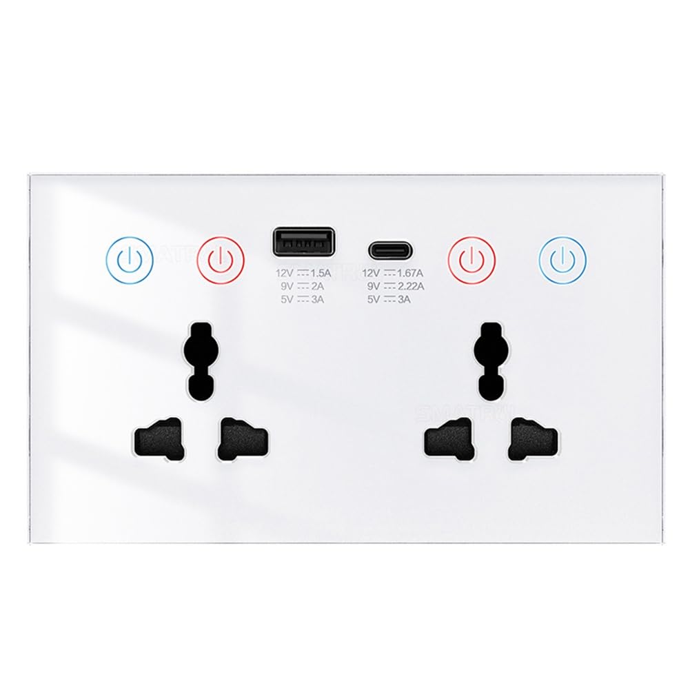 Enchufe Inteligente Tuya Wi-Fi con USB Tipo C, Enchufe de Pared Universal 4 en 1, Monitor de Potencia, Interruptor Táctil, Color