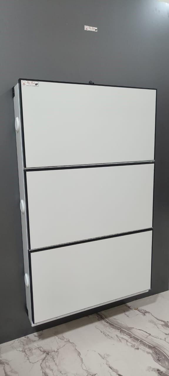 Royal Aluminium Premium Shoe Rack with Dual Lock | 3 Door Wall Mounted | Shoes Cabinet for Home & Office Purpose | Space Saving Sandal Chappal Organizer Stand (White & Black)-image-9