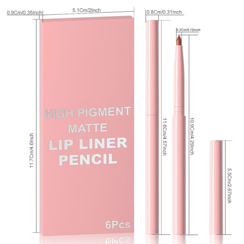 Image of evpct 6Pcs Retractable Lip Liner Pencils Set Pack for Shaping & Sculpting Lips, Mauve Maroon Red Orange Nude Chocolate Dark Brown Plum Creamy Matte Gel Lip Liner Lipliners Pencil delineador de labios