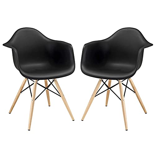 Modway Pyramid Mid-Century Modern With Natural Wood Legs, Two Dining Armchairs, Black #TOP25