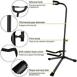 EastRock Support de Guitare, Guitar Stand Portable Professionnel et Pliable Réglable pour Guitare Electrique, Basse… – Image 2
