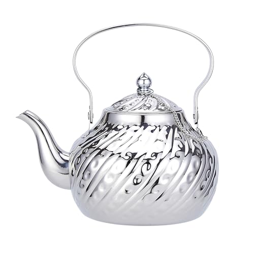 SANQIAHOME 2000 ml Tetera de acero inoxidable con infusor,antiguo,plata,Adecuado para hornos de inducción o gas