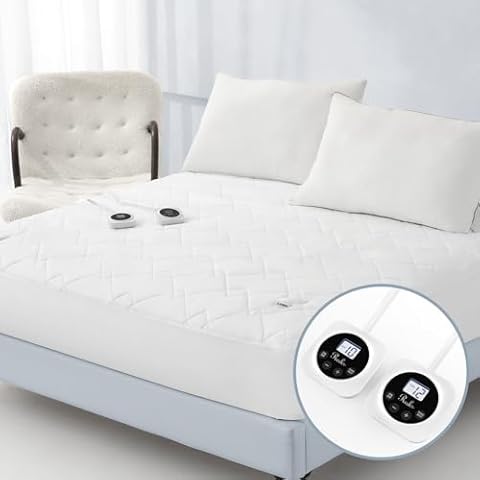 Reaks Electric Mattress Pad Queen Size, Quilted Heated Mattress Pad Dual Control with 10 Heat Settings, ETL Certified Bed Warmer with Timer for 1-12 Hours Auto Off, Lighted Button, White Cover