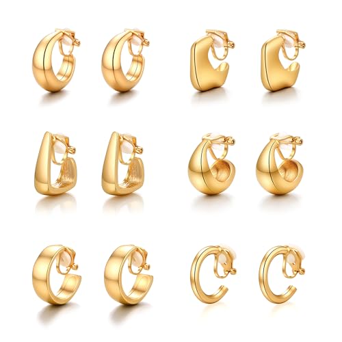 Image of Gold Clip On Hoop Earrings for Women, 18K Gold Plated Eco-Friendly Alloy Non-Pierced Ear Clips, Hypoallergenic Sustainable Fashion Jewelry for Daily & Party Wear