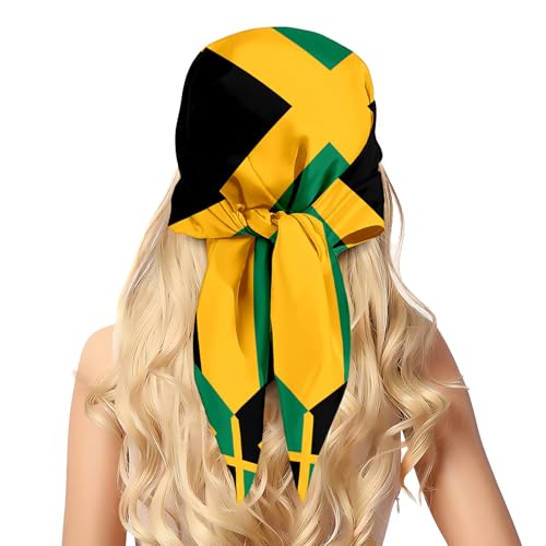 pmbvcgsy Fashion Head Scarf for Women Jamaican Flag Pattern Silk Scarf Large Square Sleeping Wrap Satin Neck Bandana for Gift 27.5 x 27.5 inches