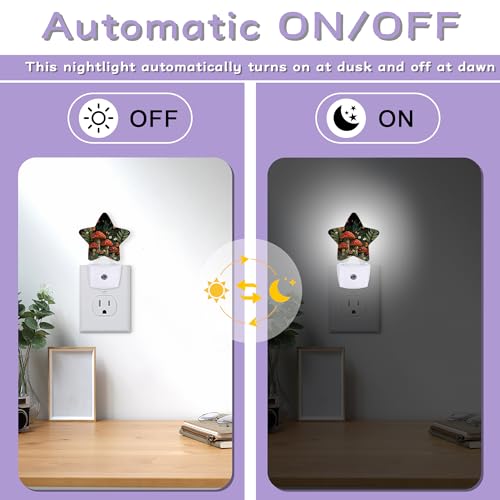Image of Fantasy Mushroom Nightlights Plug in Wall,Butterfly Moon Decorative Star Lamp with Automatic Lighting for Living Space,Gentle Glow for Kids Room,Hallway,Bathroom