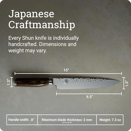 Image of Shun Cutlery Premier 9.5-inch Slicing Knife Hand-Sharpened, Damascus Cladding, Handcrafted in Japan