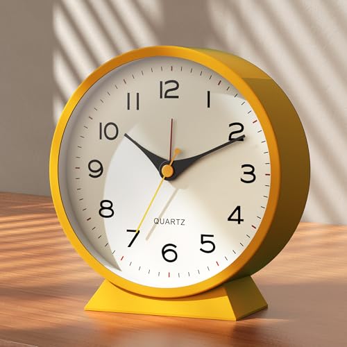 AYRELY Wecker Analog ohne Ticken, Kleiner Retro-Metall-Tischuhr, batteriebetrieben, mit Nachtlicht...