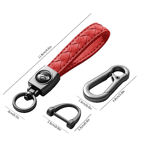 Image of Gkeygo Carabiner Keychain, Universal Heavy Duty Woven Handmade Leather Key Chain, Car Fob Key Keychains with 360 Degree Rotatable Snap Swivel and Anti-Lost D-Ring for Men and Women, Gunmetal - Red