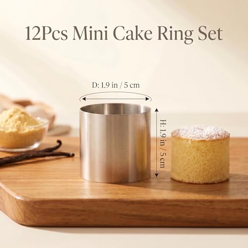 12Pcs 2 Inch Round Mini Cake Rings - Stainless Steel Mousse Dessert Flan Mold, Food Grade Small Pastry Hoops for Cheesecake Crumpet Baking, Cooking & Plating by Tofficu - Image 2