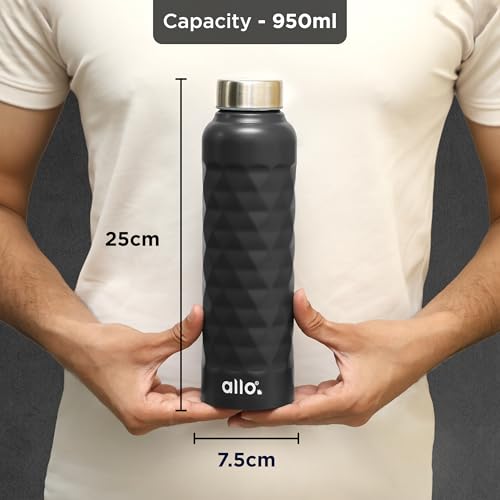 Image of Allo Stainless Steel Water Bottle For Adults, Kids 1 Litre Water Bottles For School, Office, Sports, Gym 1L Water Bottle For Men And Women, Pack Of 2 | Leak Proof & Bpa Free, Black Diamond Steel Cap