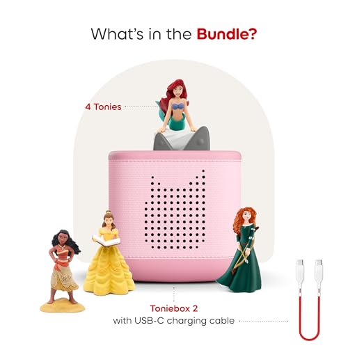 Image of Toniebox 2 Audio Player Disney Princess Bundle for Kids 3+ with Ariel, Moana, Merida, and Belle - Cloud Pink