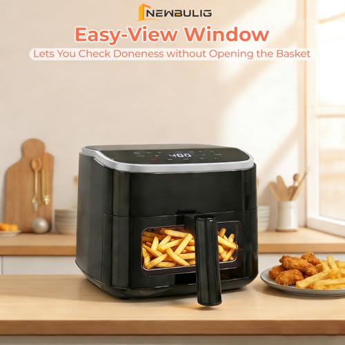 Image of NEWBULIG Air Fryer，4QT Small AirFryer with Easy View Window and Interior Light, Digital Touchscreen with 8 Presets for Custom Cooking, Nonstick and Dishwasher Safe Basket, Black