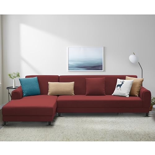 Image of Kraven LHS 6 Seater L Shape Sofa Set for Living Room (Maroon Fabric) Premium Fabric Sofa