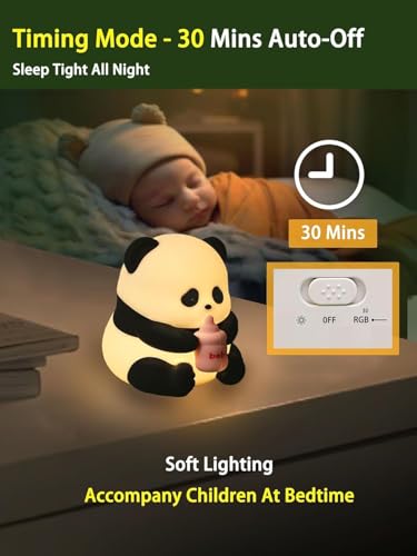 Image of Night Lamp for Bedroom | Touch Control Silicone Lamp with 7-Colour Changing Light | USB Rechargeable Bedside Girls & Boys | Warm White Diwali Decoration Light | Christmas Gift (Baby Panda)