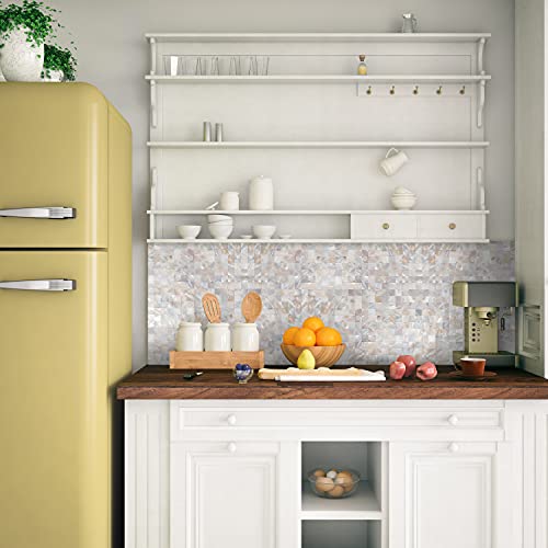 Kasaro Peel And Stick Backsplash Shell Tiles, Mother Of Pearl Mosaic Self Adhesive Tiles For Kitchen Wall Bathroom Bedroom Decor, Natural, 6-Sheet #TOP1